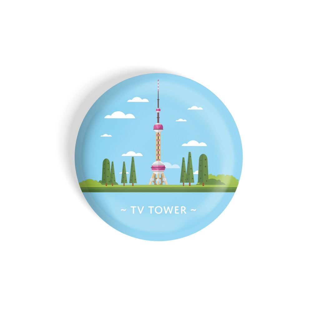 dhcrafts Round Fridge Magnet Blue Color Monuments TV Tower Glossy Finish Design Pack of 1 (75 mm)